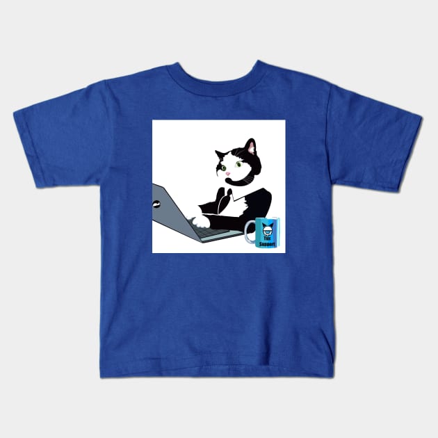 Tuxedo  cat on laptop computer Kids T-Shirt by TAP4242